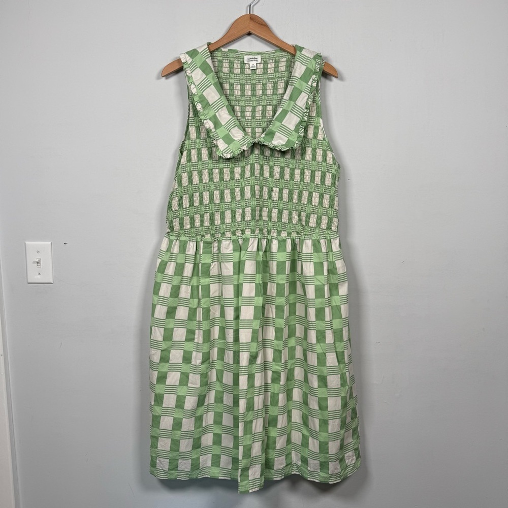 The Drop Plus Size Light Green Gingham Smocked Midi Dress, 2X, Great Condition - Picture 4 of 16